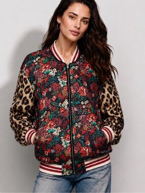 Scotch & Soda Maison Scotch Le Jardin Floral Satin Bomber Jacket Size S
